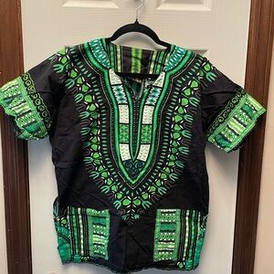 Green and Black Kids Dashiki Shirt